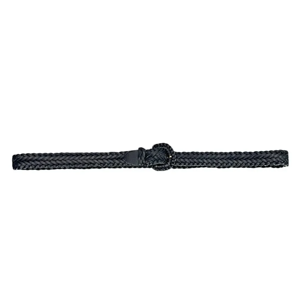 Vintage Navy Blue Braided Woven Argentina Leather Belt Women 34” - 38”